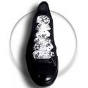 White satin wide shoelaces with black patterns