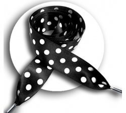 Black satin wide shoelaces with white dots