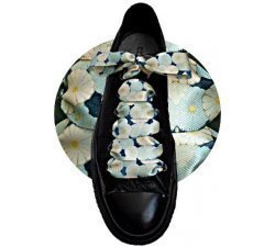 Blue Japanese pattern wide satin shoelaces