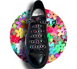 1 pair x flowers sequined black velvet shoelaces