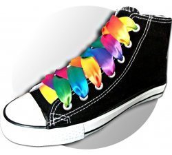 1 pair x rainbow multicolored wide satin shoelaces
