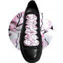 White satin wide shoelaces with japanese flowers 