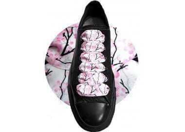 1 pair x white satin japan flowers wide shoelaces