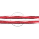 Red shoelaces with white stitching