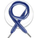 Blue shoelaces with white stitching