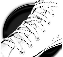 White shoelaces with black stitching