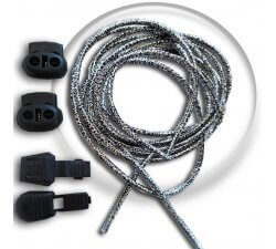 silver elastic shoelaces + stoppers + rope ends